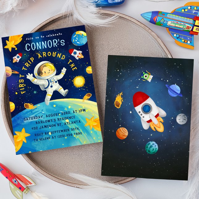 Astronaut Space Rocket Planets Stars Geburtstag Einladung (Astronaut Space Rocket Planets Stars Birthday Invitation)