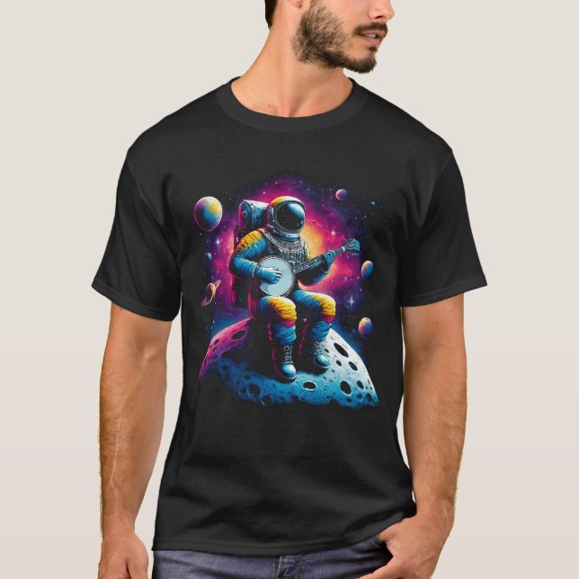 Astronaut spielt Banjo im Space Banjo Player T-Shirt (Vorderseite)