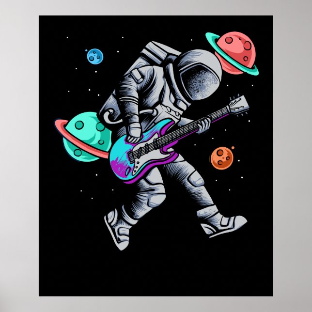 Astronaut spielt Gitarre Raumplanets Musiker Poster (Vorne)
