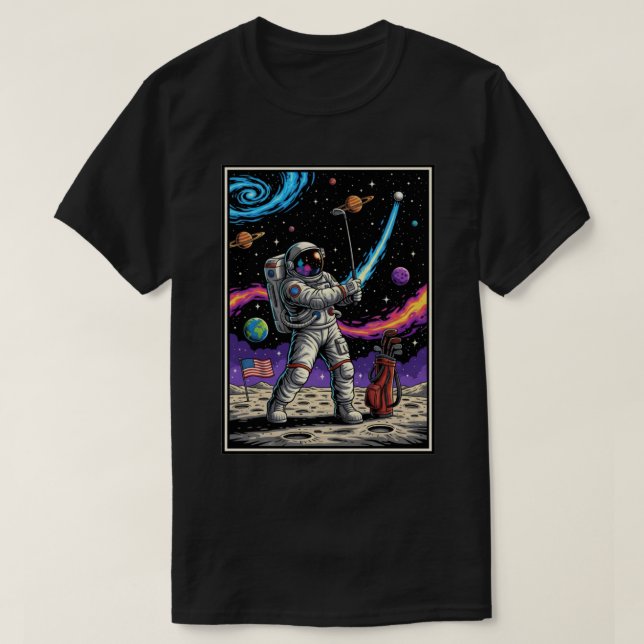 Astronaut spielt Golf T-Shirt (Design vorne)