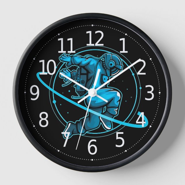 Astronaut springt um Saturn Artwork herum | Uhr (Vorderseite)