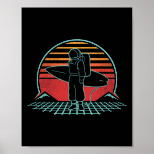 Astronaut Surfer Strand Sonnenuntergang Retro Vint Poster