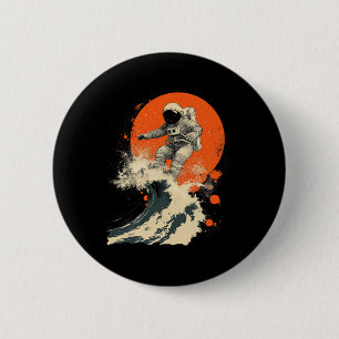 Astronaut surft auf kosmischer Ozeanwelle Weltraum Button