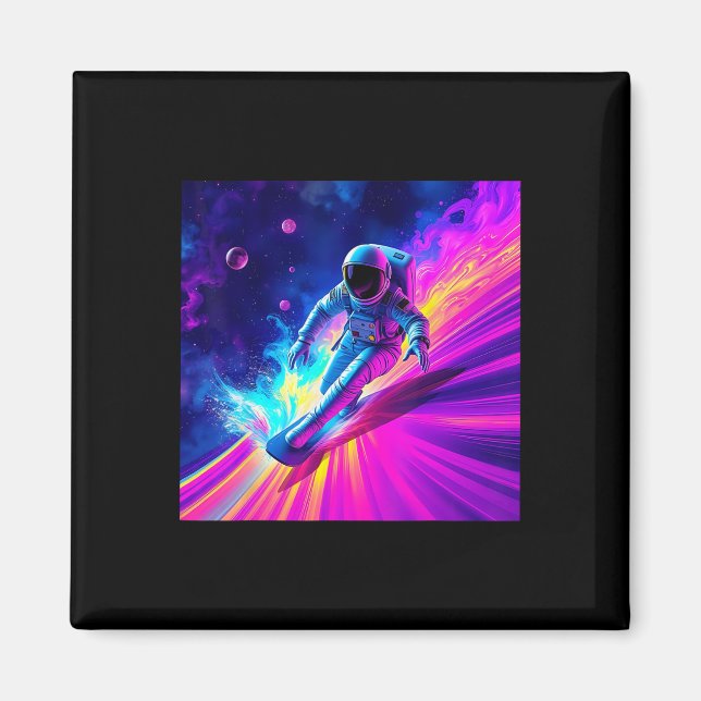 Astronaut surft auf kosmischer Regenbogenwelle Gra Magnet (Vorne)