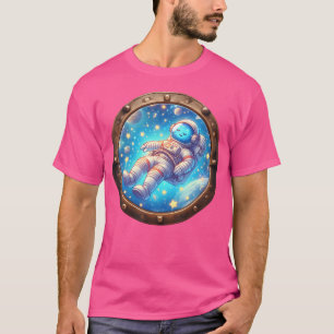 Astronaut süß im Weltraum schweben Porthole Astro T-Shirt