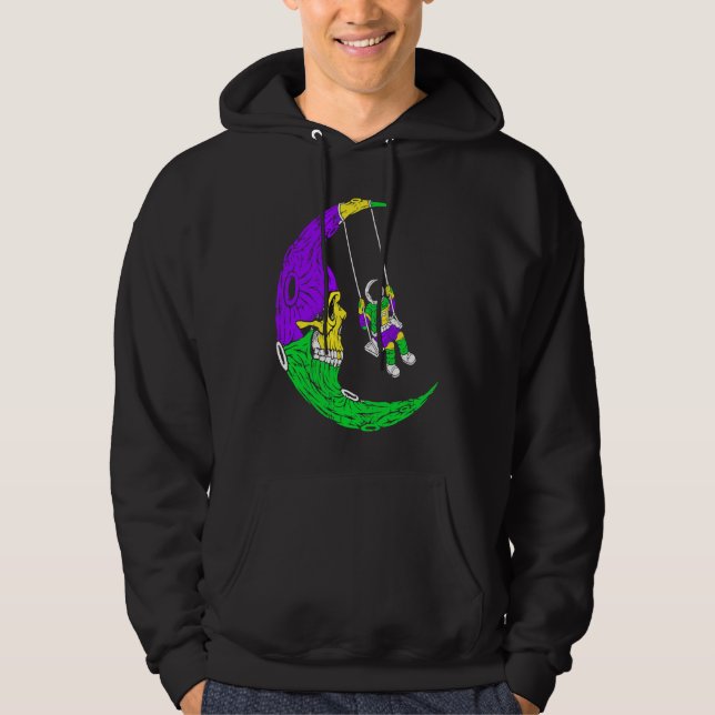 Astronaut Swinging On Moon Skull Mardi Gras Carniv Hoodie (Vorderseite)