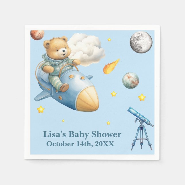 Astronaut Teddy Bär Baby Shower Serviette (Vorderseite)