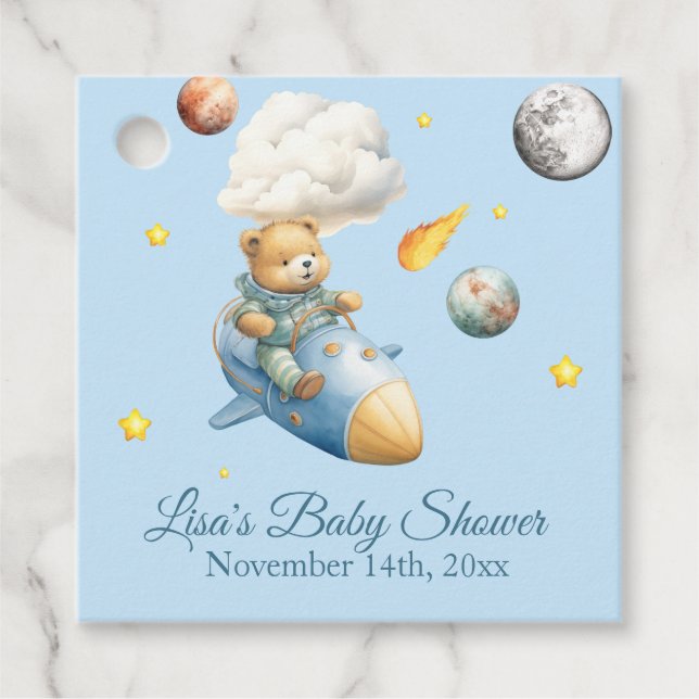 Astronaut Teddy Bear Baby Shower Geschenkanhänger (Vorderseite)