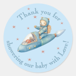 Astronaut Teddy Bear Baby Shower Thank You Runder Aufkleber