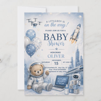 Astronaut-Teddybär-Junge-Baby-Party-Einladung Einladung