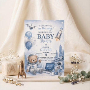 Astronaut-Teddybär-Junge-Baby-Party-Einladung Einladung