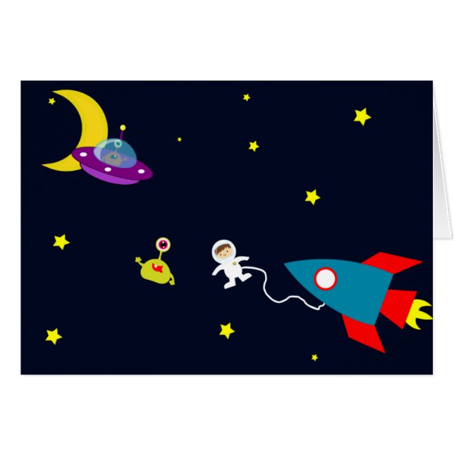 Astronaut trifft Außerirdischen im Raum an (Vorderseite (Horizontal))