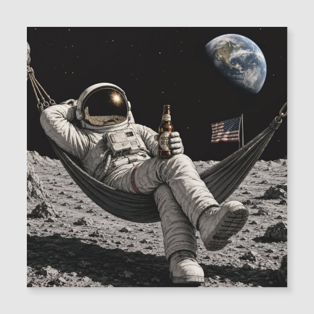 Astronaut trinkt Bier Magnetkarte (Vorderseite)