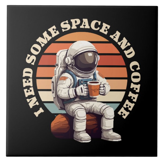 Astronaut trinkt Kaffee Fliese (Vorderseite)