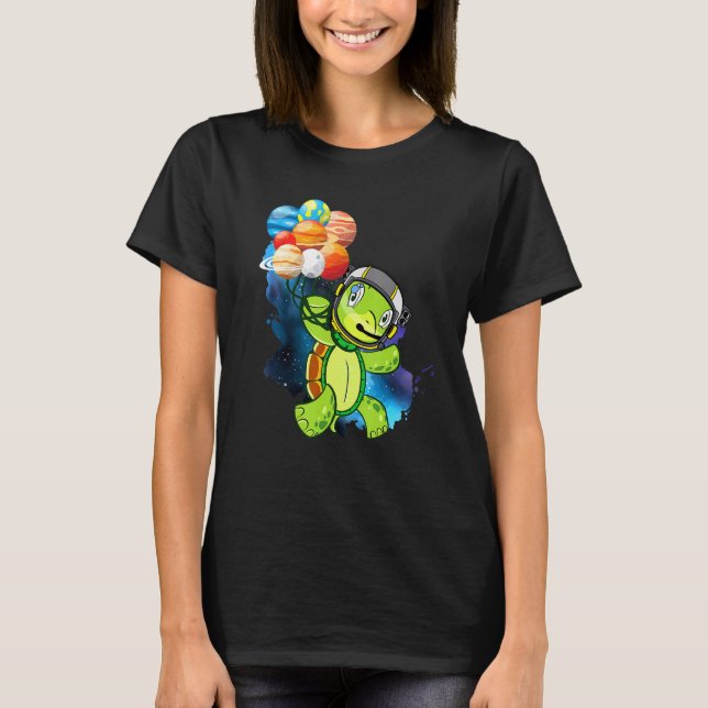 Astronaut Turtle Funny Spaceturtle Holding Planet T-Shirt (Vorderseite)