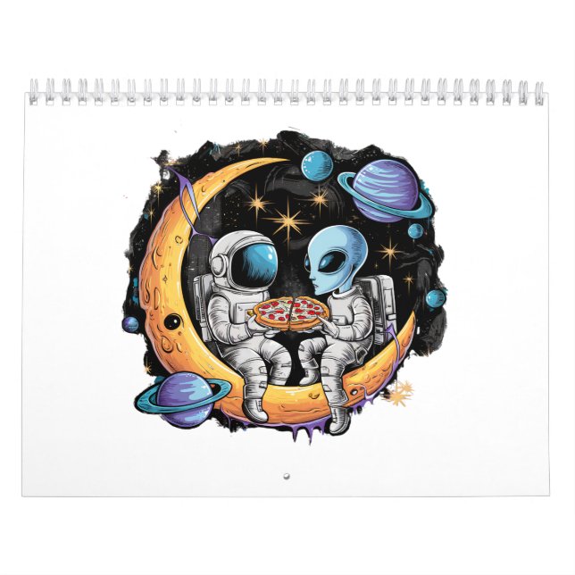 Astronaut und Alien genießen eine Scheibe Kalender (Titelbild)