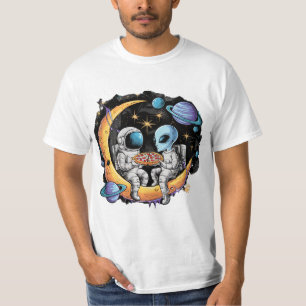 Astronaut und Alien genießen eine Scheibe T-Shirt