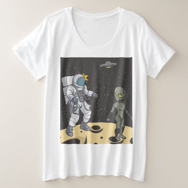 Astronaut und Alien Große Größe T-Shirt (Design vorne)