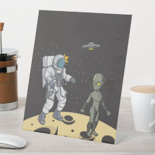 Astronaut und Alien Sockelschild