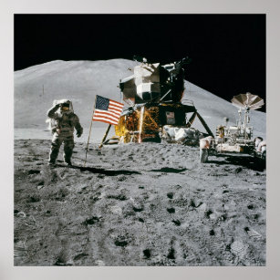 Astronaut und Apollo Moon Mission unter amerikanis Poster