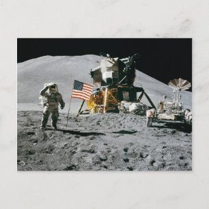 Astronaut und Apollo Moon Mission unter amerikanis Postkarte