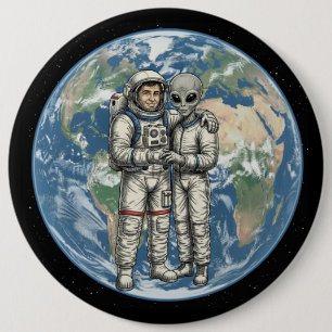 Astronaut und Außerirdischer Button