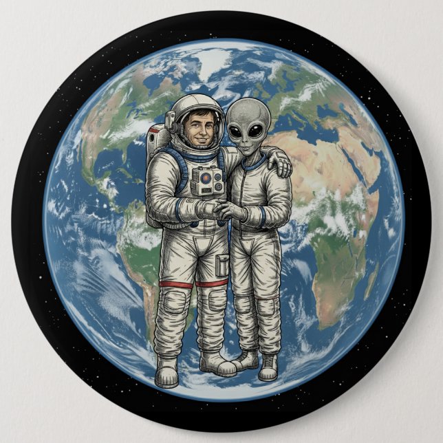 Astronaut und Außerirdischer Button (Vorderseite)