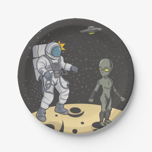 Astronaut und Außerirdischer   Pappteller (Vorderseite)