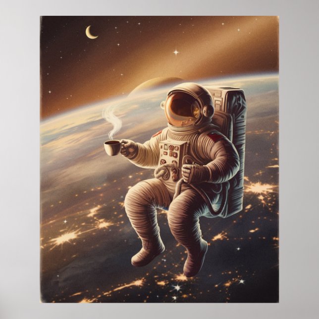 Astronaut und Kaffee Poster (Vorne)