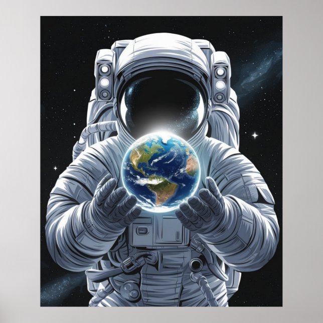Astronaut und Planet Erde Poster (Vorne)