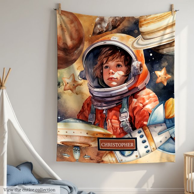 Astronaut und Planeten Blanket Personalisierte Kin Fleecedecke (Astronaut and Planets Blanket Personalized for Kids

)