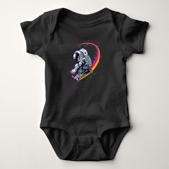 Astronaut und Skateboard Baby Strampler (Vorderseite)