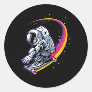 Astronaut und Skateboard Runder Aufkleber