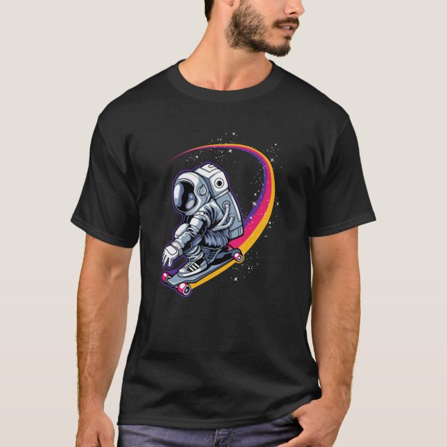 Astronaut und Skateboard T-Shirt (Vorderseite)