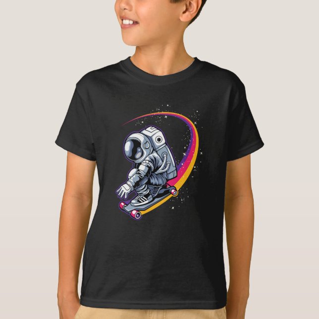 Astronaut und Skateboard T-Shirt (Vorderseite)