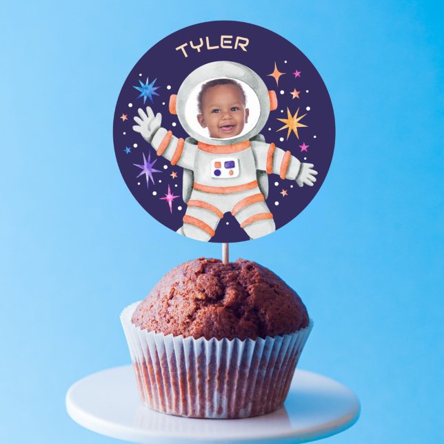 Astronaut und Sterne Foto für den Weltraum Runder Aufkleber (Astronaut and Stars Outer Space Photo Classic Round Sticker)