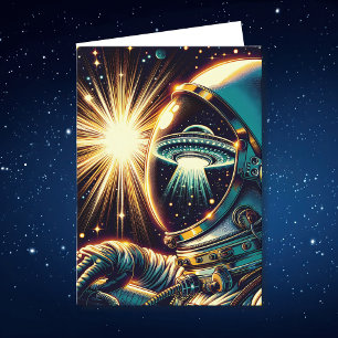 Astronaut und UFO-Wortspiel zum Geburtstag  Karte