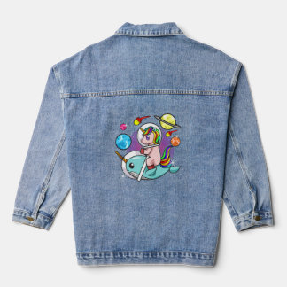 Astronaut Unicorn Reiten Narwhal Weltraum Universu Jeansjacke
