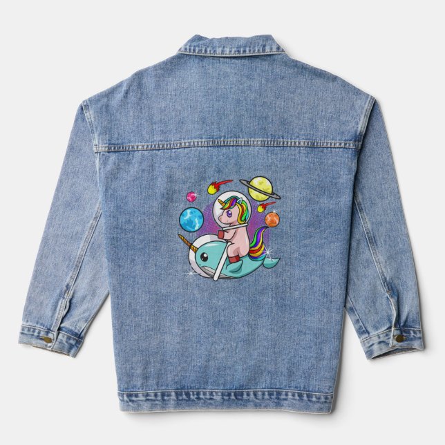 Astronaut Unicorn Reiten Narwhal Weltraum Universu Jeansjacke (Rückseite)