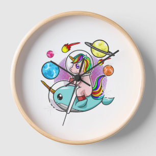 Astronaut Unicorn Reiten Narwhal Weltraum Universu Uhr