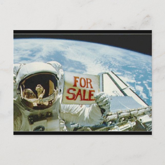 Astronaut verkauft Erde Postkarte (Vorderseite)