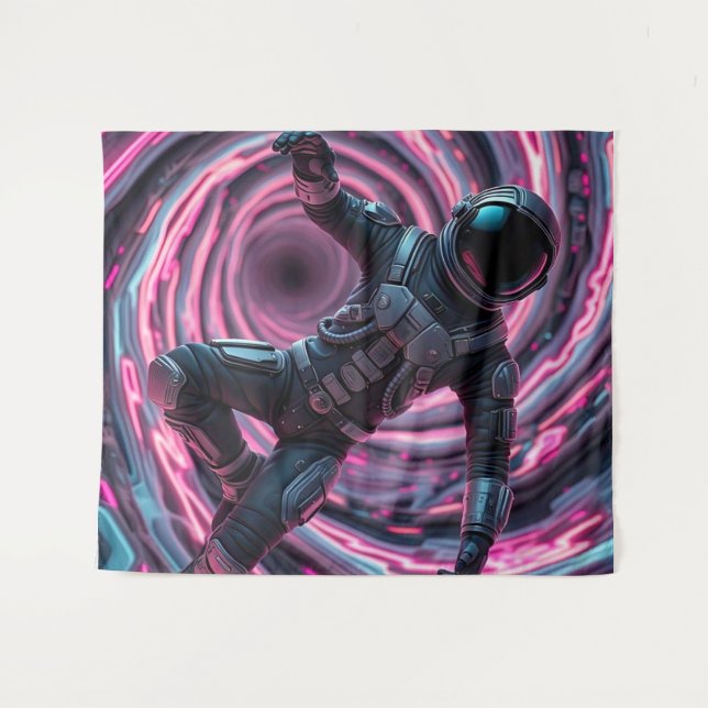 Astronaut vor einem rosa Vortex Wandteppich (Vorderseite (Horizontal))