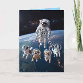 Astronaut Walkin' the Dog Card Feiertagskarte