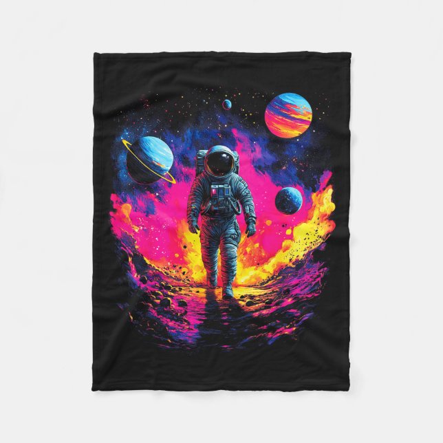 Astronaut Walking In Galaxy Outer Space Explorer S Fleecedecke (Vorderseite)