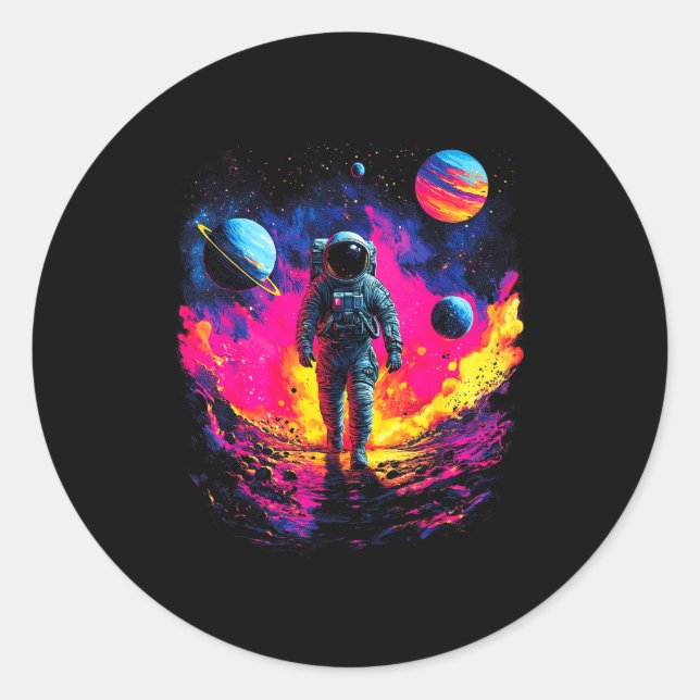 Astronaut Walking In Galaxy Outer Space Explorer S Runder Aufkleber (Vorderseite)