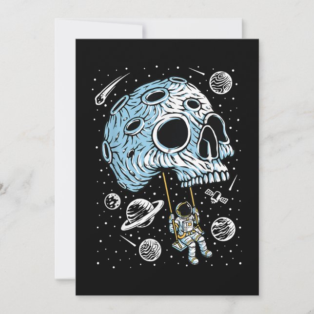 Astronaut Weltraum Kunst Zeichnend Skull Moon Gala Einladung (Vorderseite)