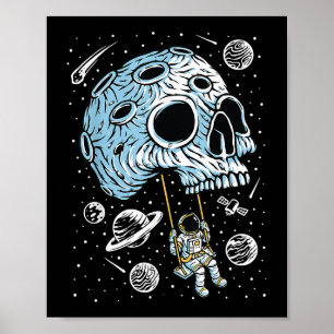 Astronaut Weltraum Kunst Zeichnend Skull Moon Gala Poster