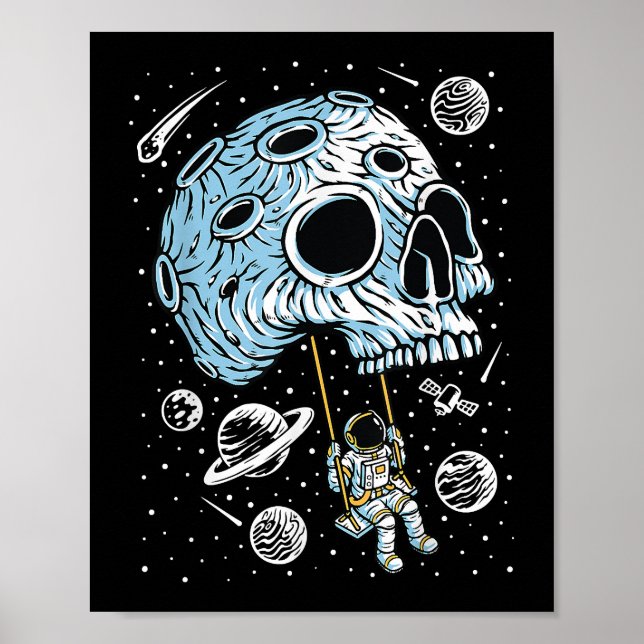 Astronaut Weltraum Kunst Zeichnend Skull Moon Gala Poster (Vorne)