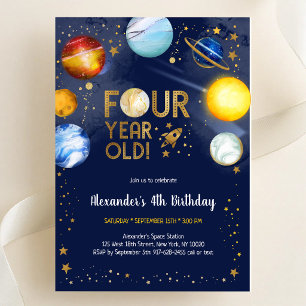 Astronaut Weltraum Planet Galaxie 4. Geburtstag Einladung