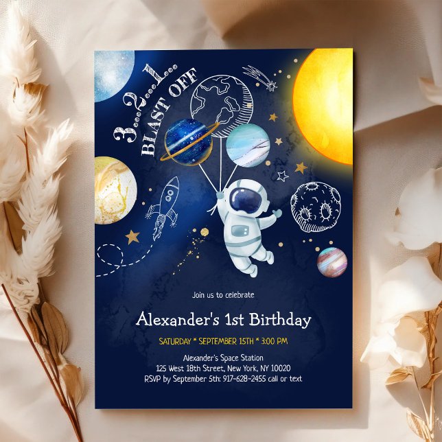 Astronaut Weltraum Planet Galaxie Geburtstag Einladung (Von Creator hochgeladen)